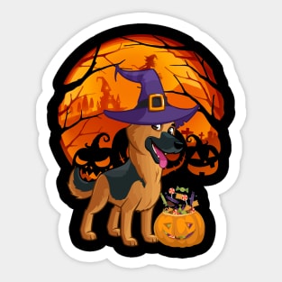 German shepherd pumpkin witch Sticker